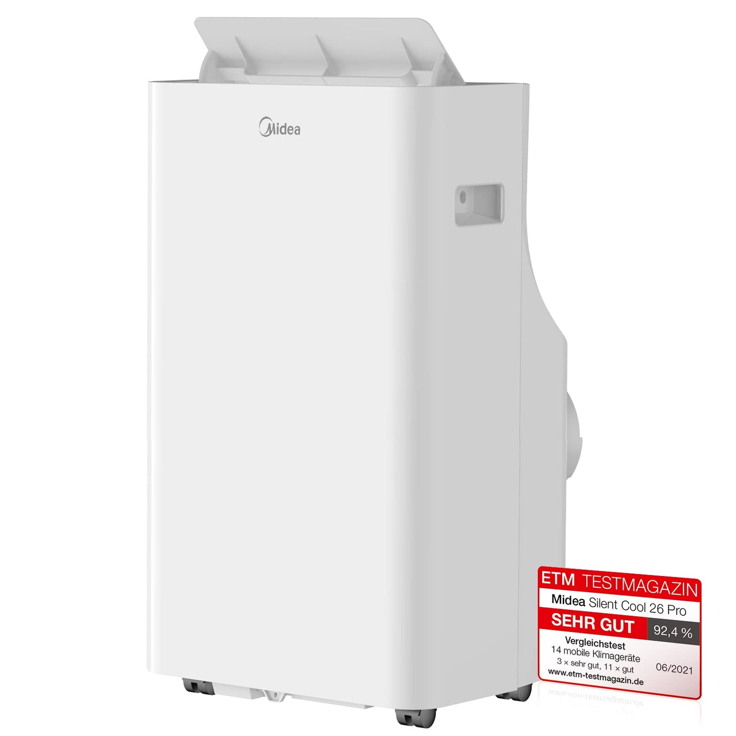 Midea Silent Cool 26 Pro – 9000 BTU, 2,6 kW, Kühlen, Entfeuchten & Ventilieren, für bis zu 33 m², mit Abluftschlauch, Weiß.
