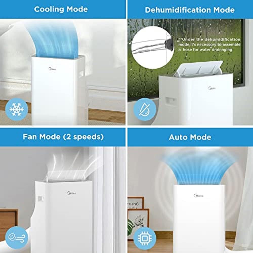 Midea Silent Cool 26 Pro – 9000 BTU, 2,6 kW, Kühlen, Entfeuchten & Ventilieren, für bis zu 33 m², mit Abluftschlauch, Weiß.
