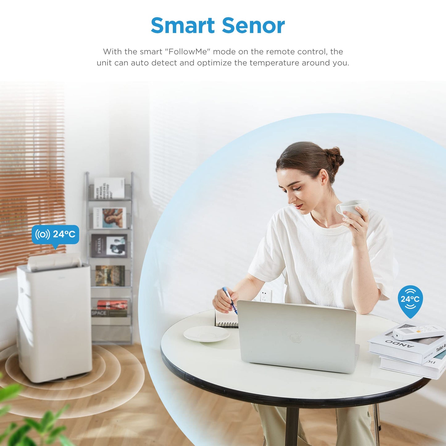 Midea Silent Cool 26 Pro – 9000 BTU, 2,6 kW, Kühlen, Entfeuchten & Ventilieren, für bis zu 33 m², mit Abluftschlauch, Weiß.