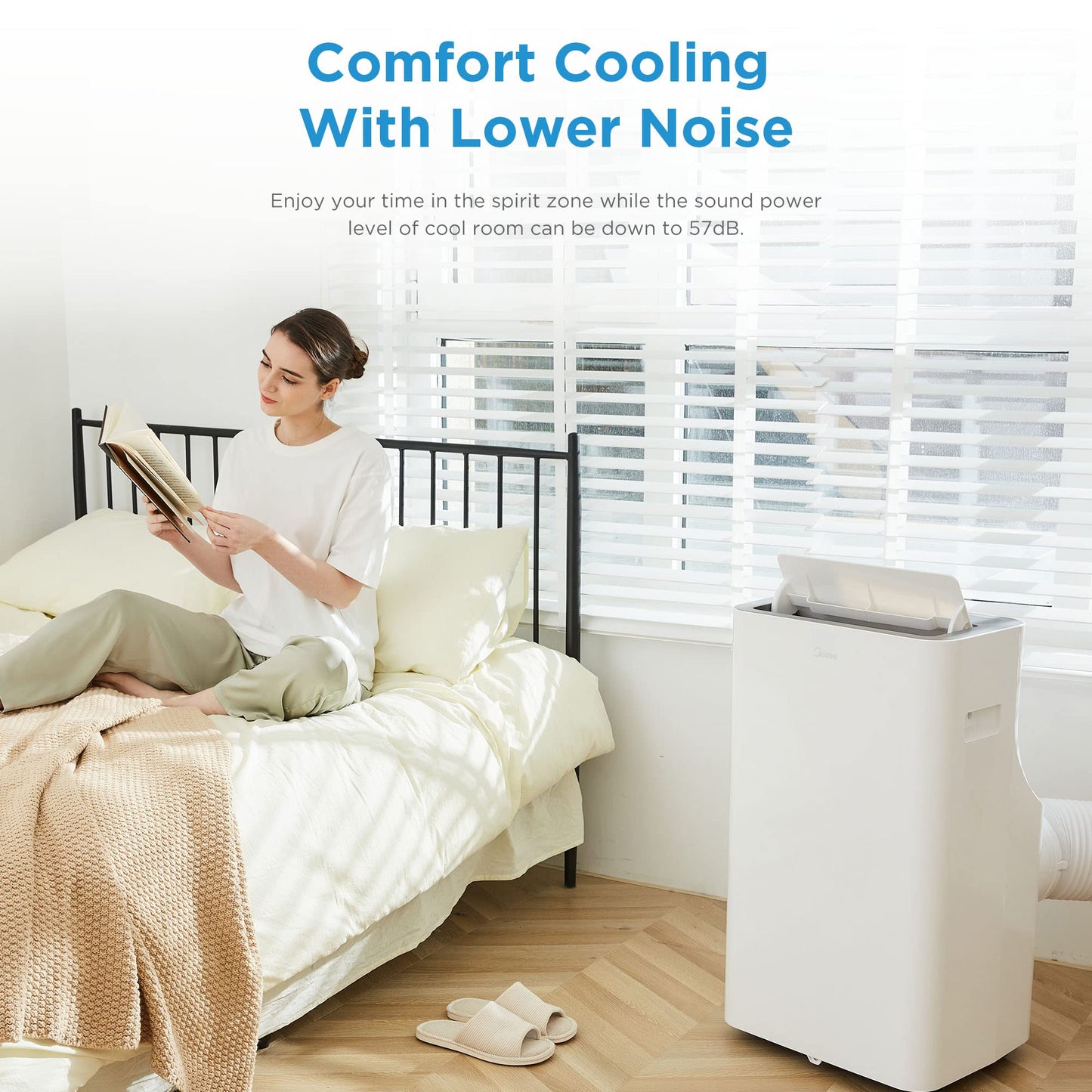Midea Silent Cool 26 Pro – 9000 BTU, 2,6 kW, Kühlen, Entfeuchten & Ventilieren, für bis zu 33 m², mit Abluftschlauch, Weiß.