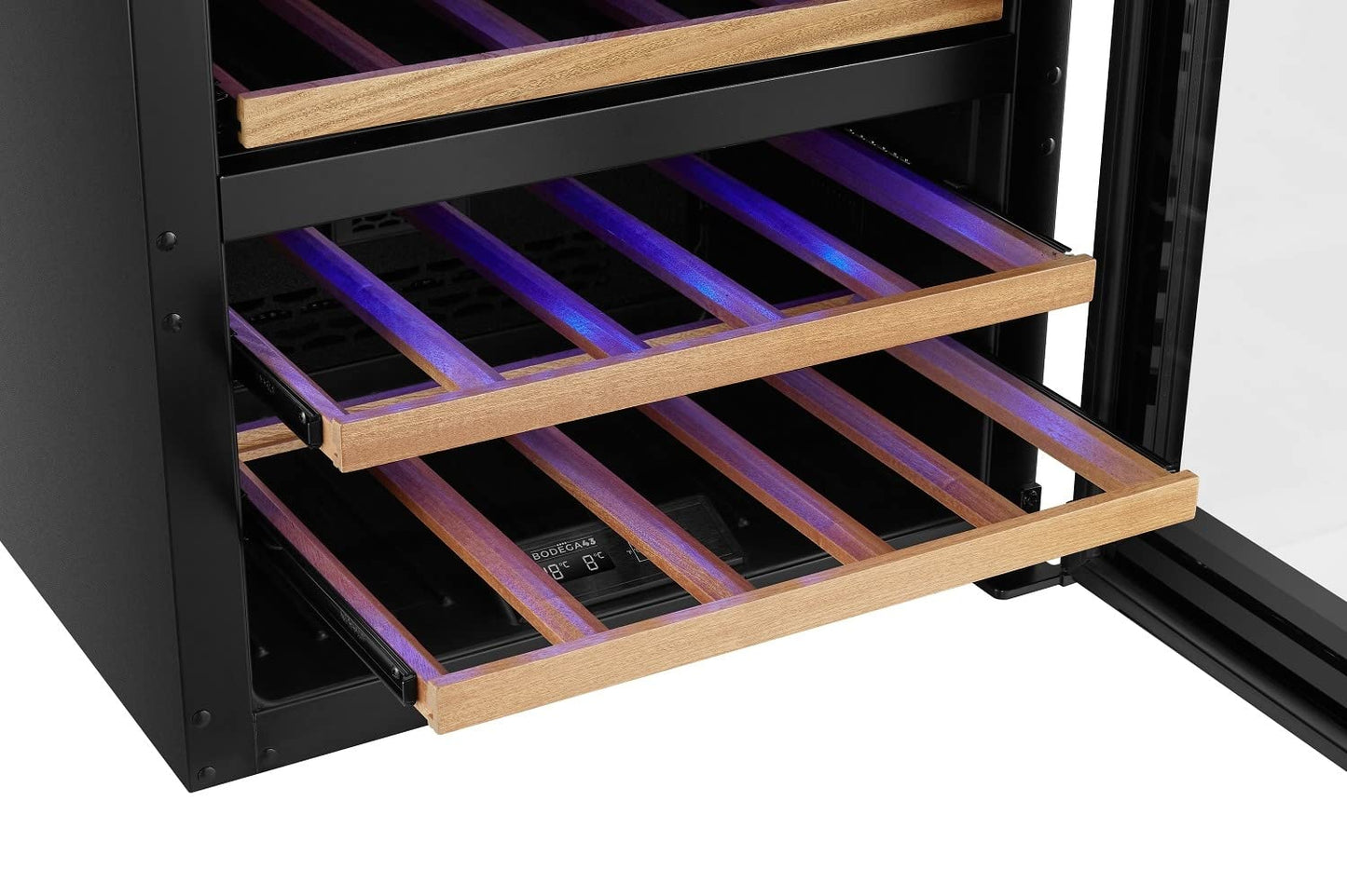 BODEGA43-25 Einbau Weinkühlschrank 2 Zonen 25 Flaschen 60 cm Vollglastür Birkenholzregale 38 dB