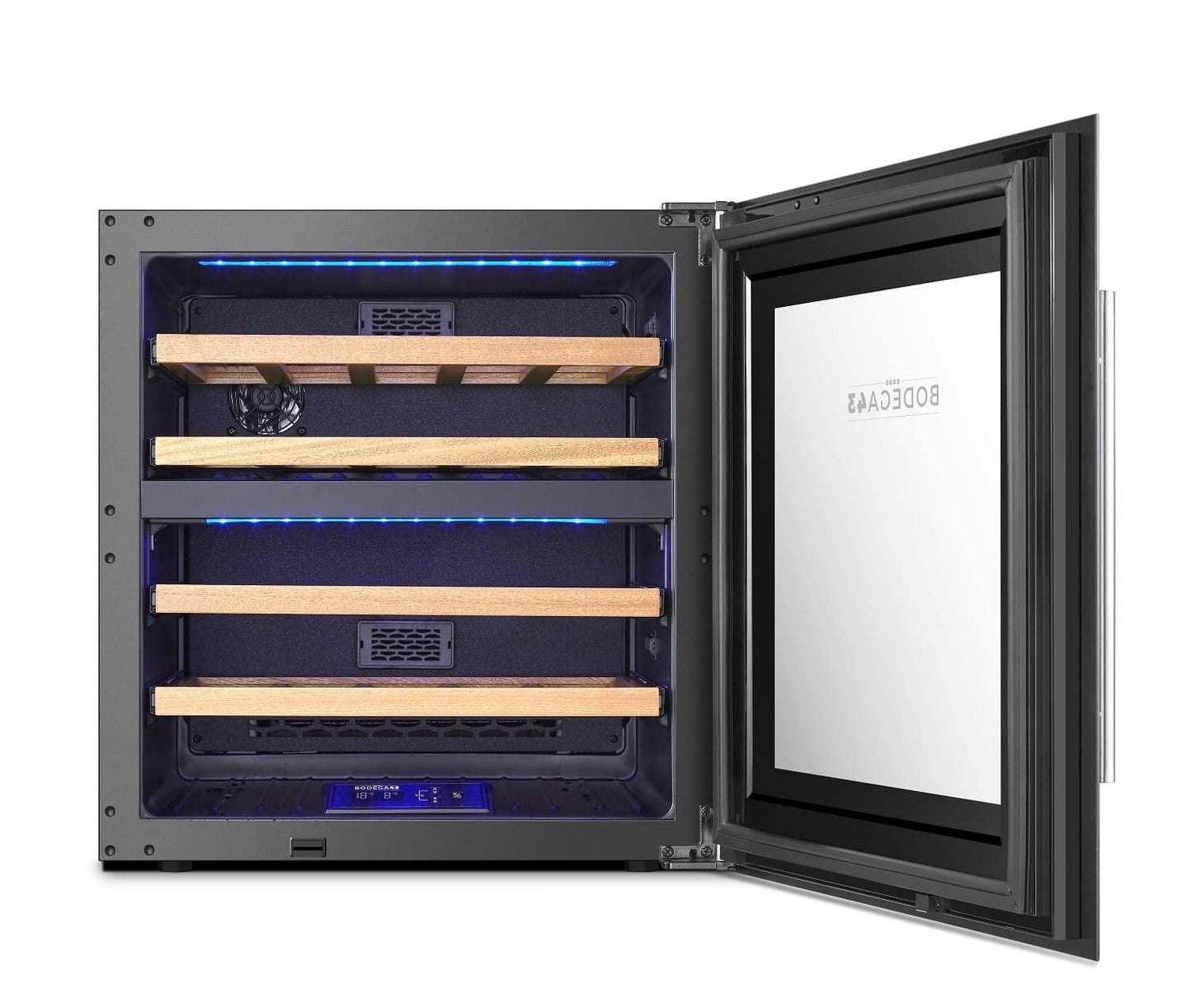 BODEGA43-25 Einbau Weinkühlschrank 2 Zonen 25 Flaschen 60 cm Vollglastür Birkenholzregale 38 dB