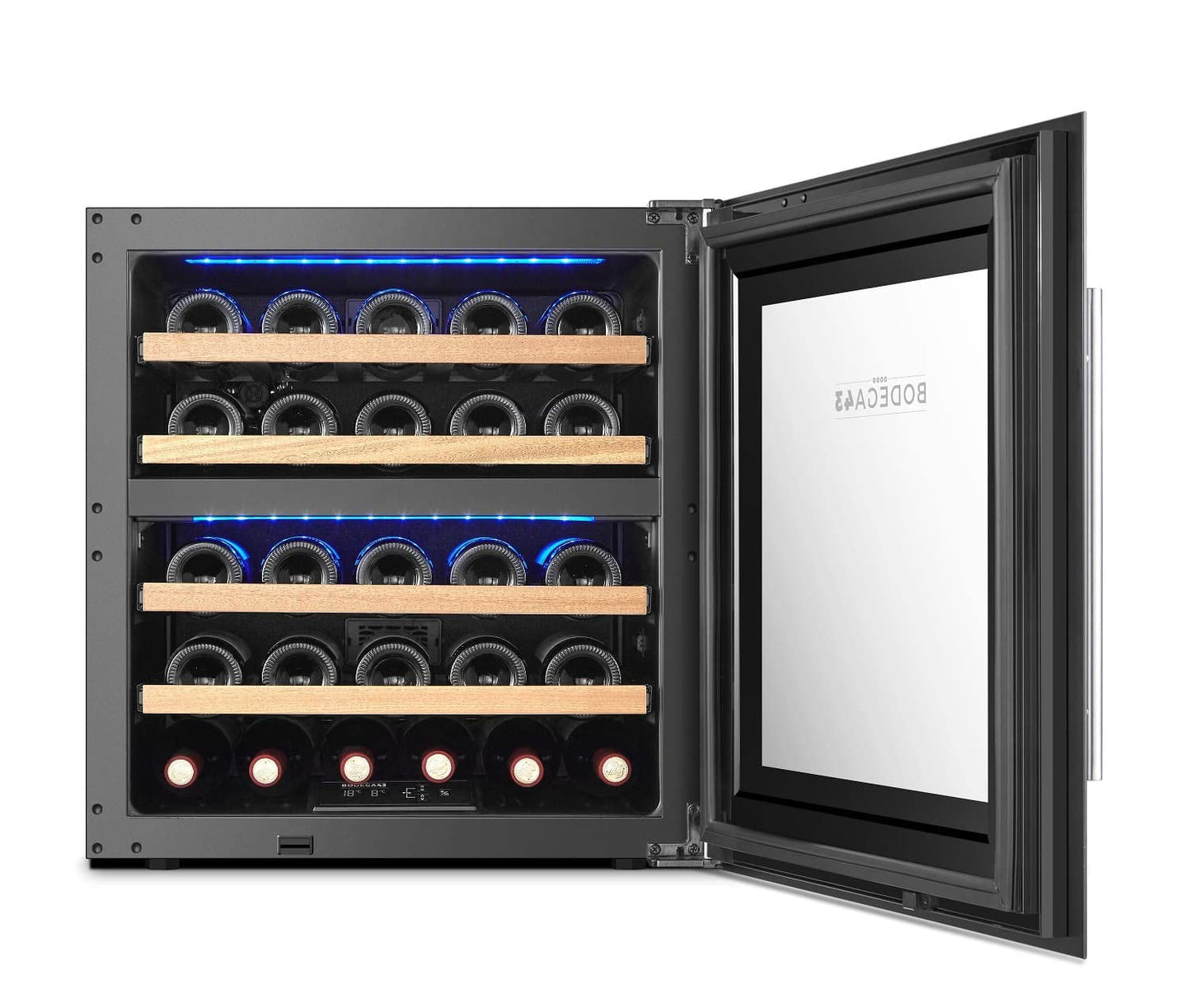 BODEGA43-25 Einbau Weinkühlschrank 2 Zonen 25 Flaschen 60 cm Vollglastür Birkenholzregale 38 dB