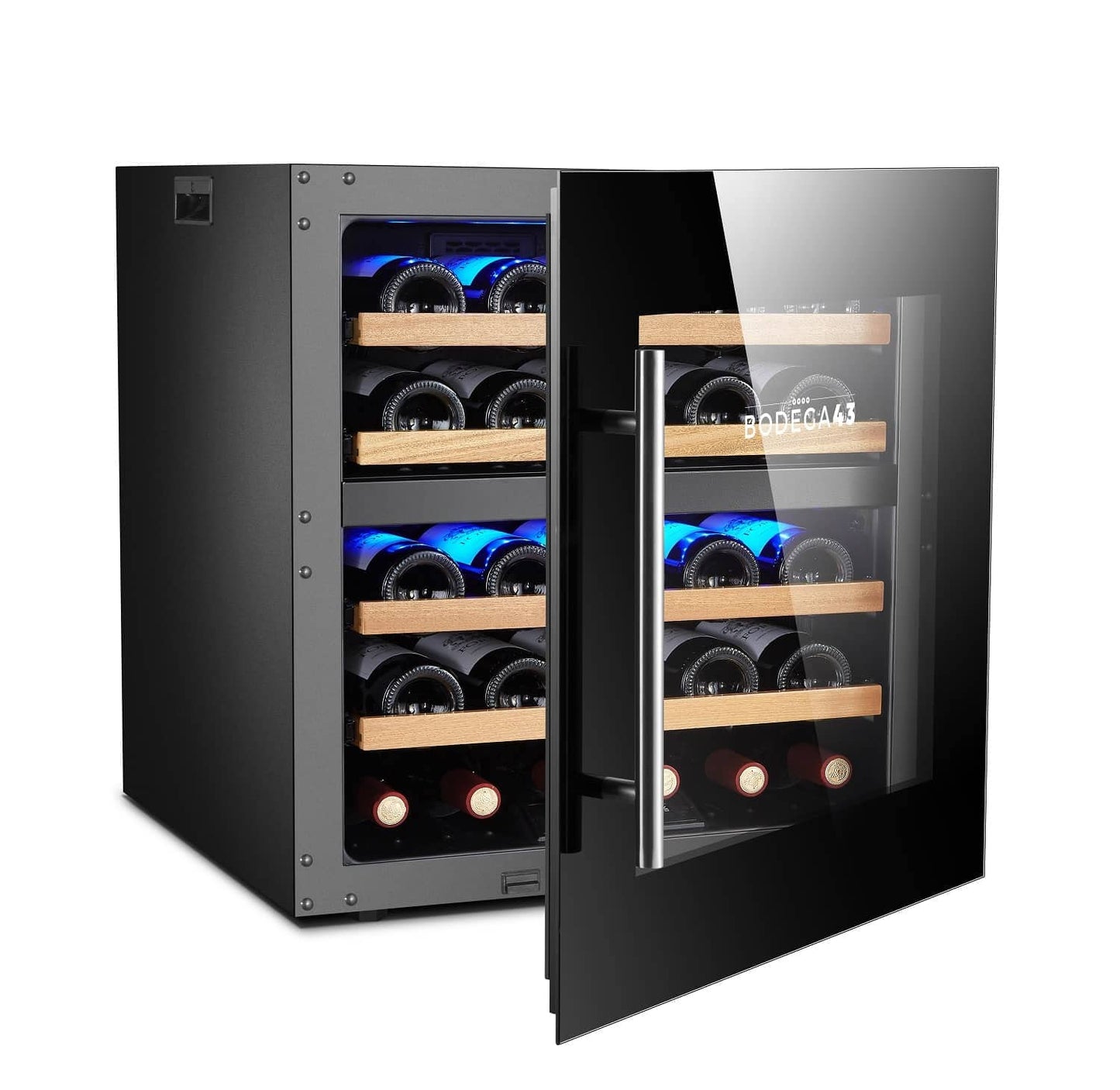 BODEGA43-25 Einbau Weinkühlschrank 2 Zonen 25 Flaschen 60 cm Vollglastür Birkenholzregale 38 dB