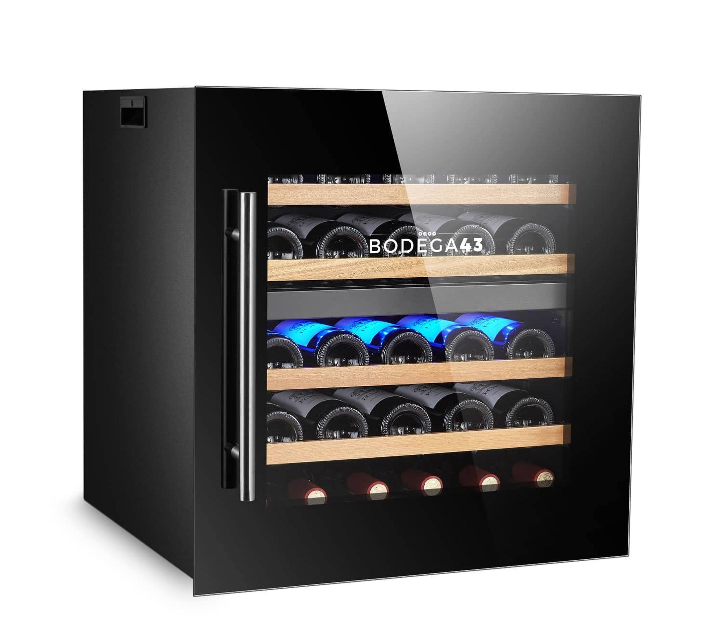 BODEGA43-25 Einbau Weinkühlschrank 2 Zonen 25 Flaschen 60 cm Vollglastür Birkenholzregale 38 dB