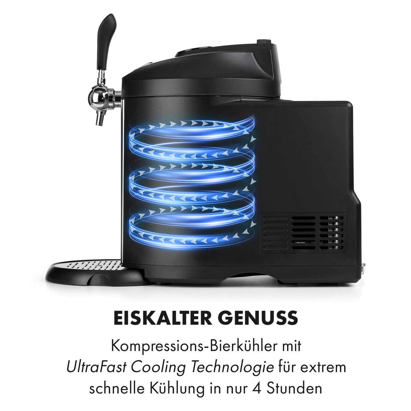 Klarstein Beerkules Bierzapfanlage 5 L CO2-Kompression 2–12 °C Bierkühler inkl. 3 CO2-Patronen Silber-Schwarz