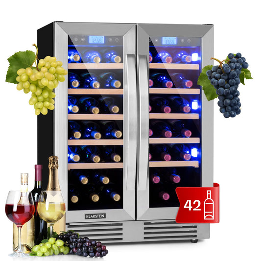 Klarstein Einbau-Weinkühlschrank 2 Zonen 42 Flaschen 126 L Glastür Indoor/Outdoor Getränkekühlschrank