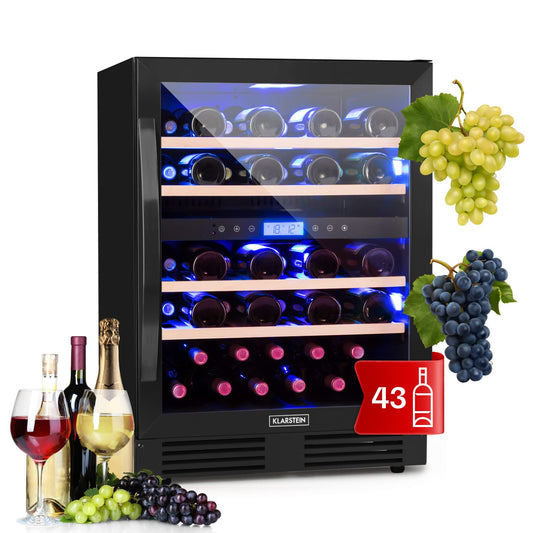 Klarstein Einbau-Weinkühlschrank 2 Zonen 43 Flaschen 129 L Glastür Indoor/Outdoor Getränkekühlschrank