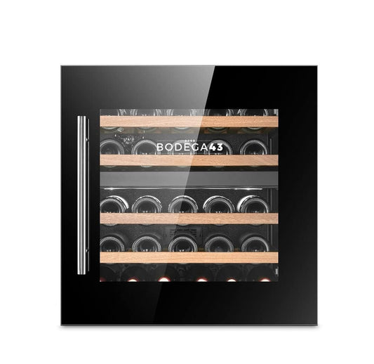 BODEGA43-25 Einbau Weinkühlschrank 2 Zonen 25 Flaschen 60 cm Vollglastür Birkenholzregale 38 dB